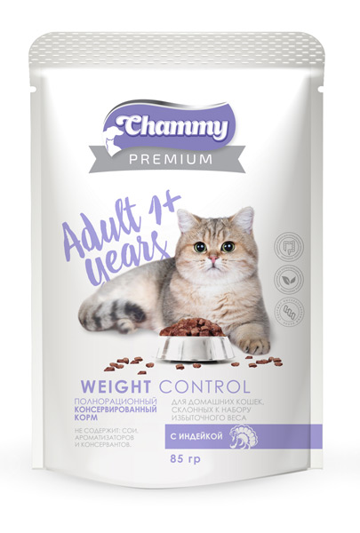 Полнорационный консервированный корм для домашних кошек, склонных к набору избыточного веса: с индейкой